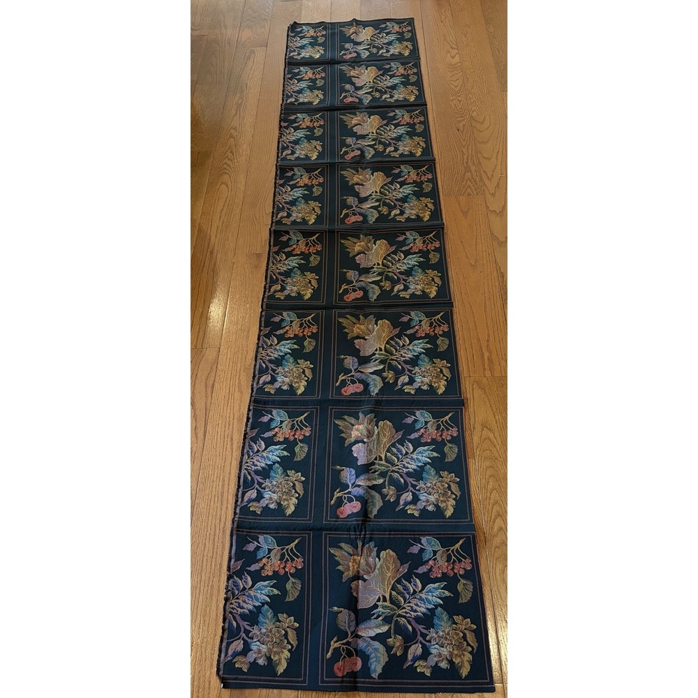 Vintage Tapestry Upholstery Fabric Black Floral Jacquard Pillow Panels 21x93